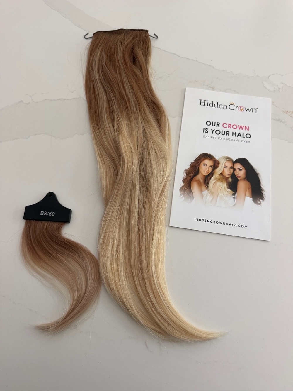 BB/60 Blonde Halo Hair Extension - Long Blonde Ombre Ponytail 18in